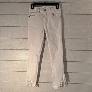 White Crop Fringe Skinny Jeans